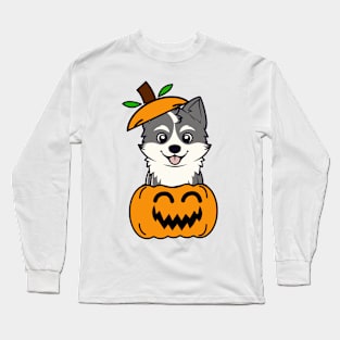 Cute Husky Dog is in a pumpkin Long Sleeve T-Shirt